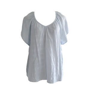 Style & Co Light Blue Cotton V-Neck Puff Sleeve Blouse